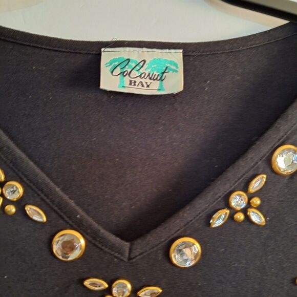 A CoConut Bay Women's Vintage Top Rhinestone V-Neck Office Siren Evening Plus 3X - Picture 2 of 8